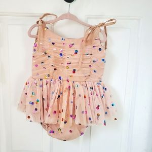 Sadie then Ty Brittney Sunsuit confetti